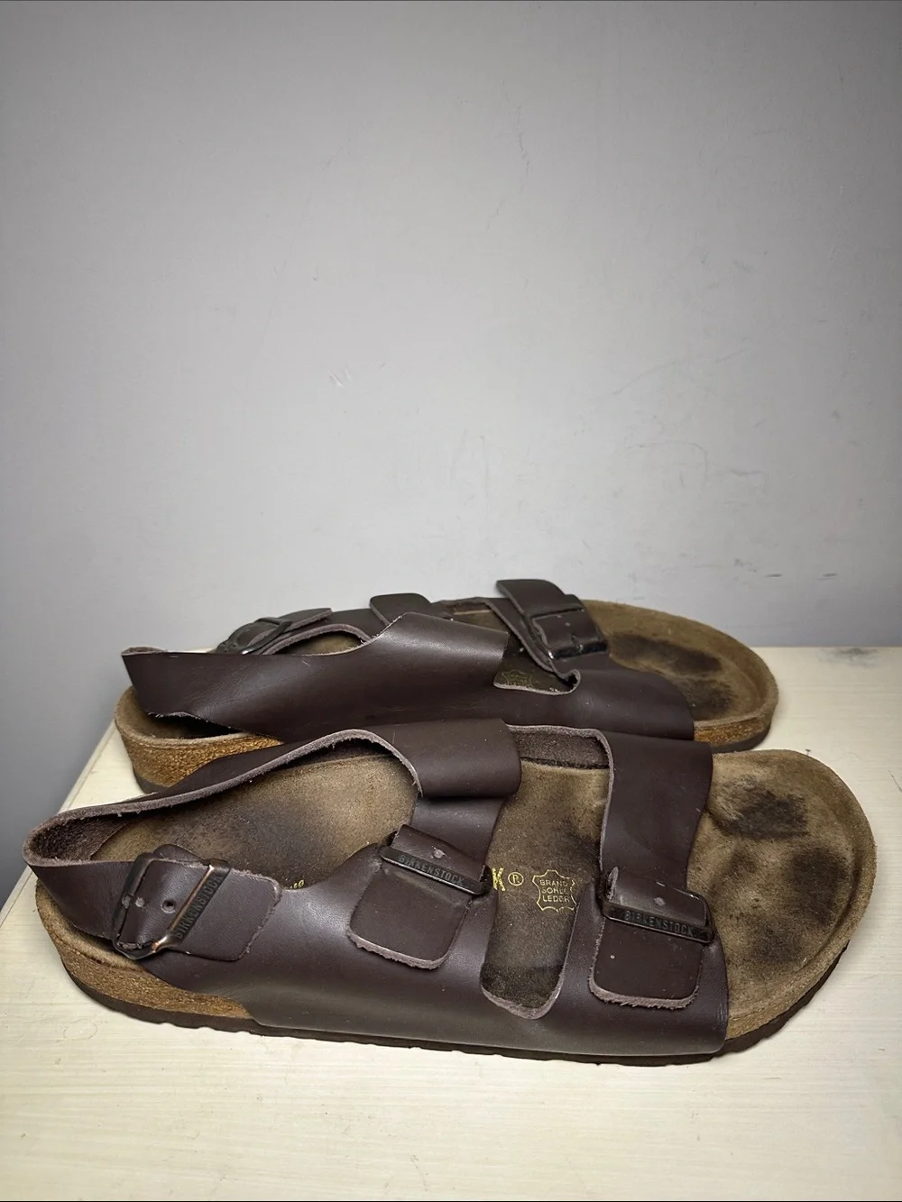 Birkenstock 2 straps and ankle Men's Brown Leather Adjustable Strap Sandals